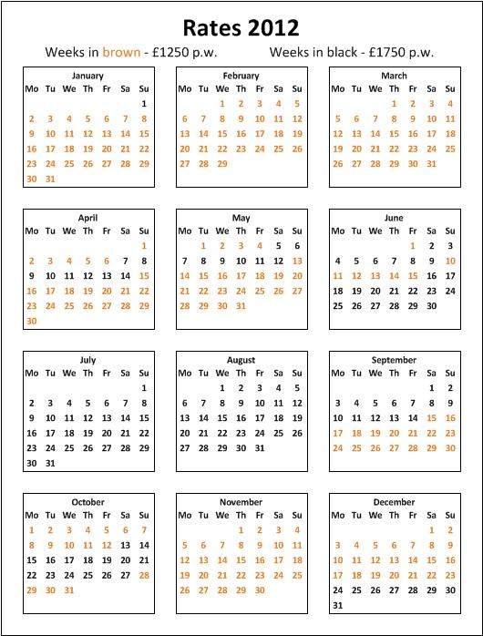 Rates calendar 2012 Rates calendar 2012